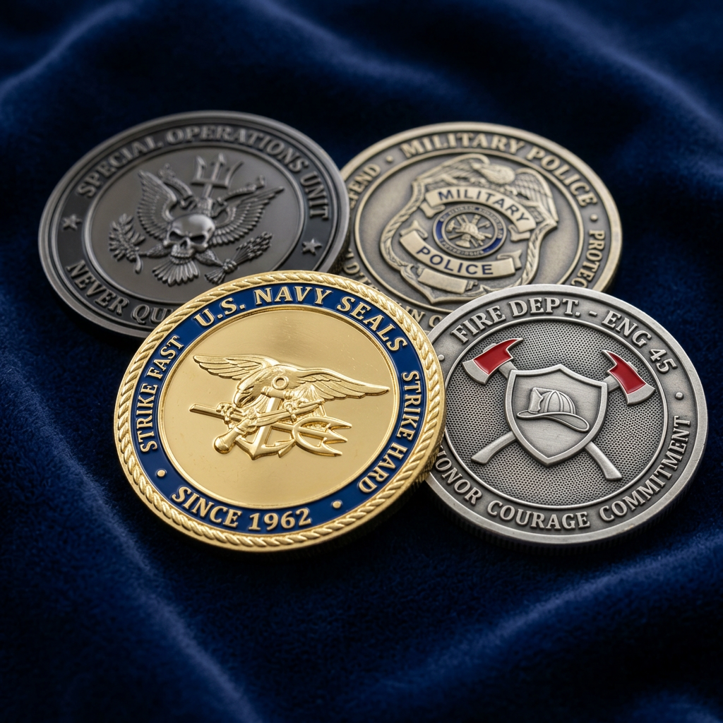 Different plating finishes for custom challenge coins